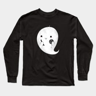 Spoopy Crocheting Ghost Long Sleeve T-Shirt